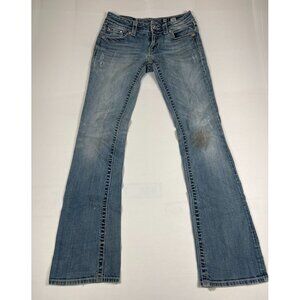 Miss Me Women Size 28 (Fits 32 Inseam) Bootcut Blue Denim Jeans Rhinestone
